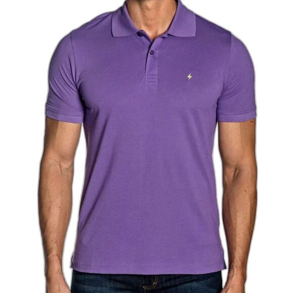 Jared Lang Knit Polo Shirt Purple Pima Cotton Lightning Bolt Embroidery Size XL - Picture 6 of 6